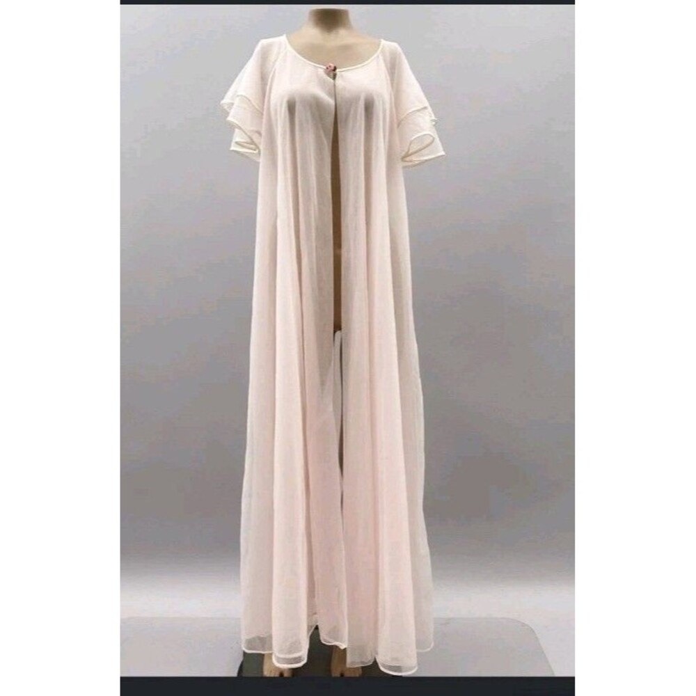Vintage Montgomery Ward Sheer Pink Chiffon Long Gown Robe Peignoir Rose 1960s M